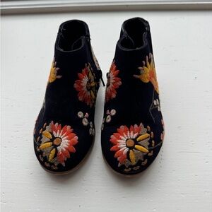 Zara Floral Embroidered Kids Shoes - Black and Multicolor
